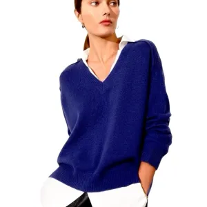 Like New Cashmere Wool Blend V-neck Sweater oversized Small Blue Feel the Piece
