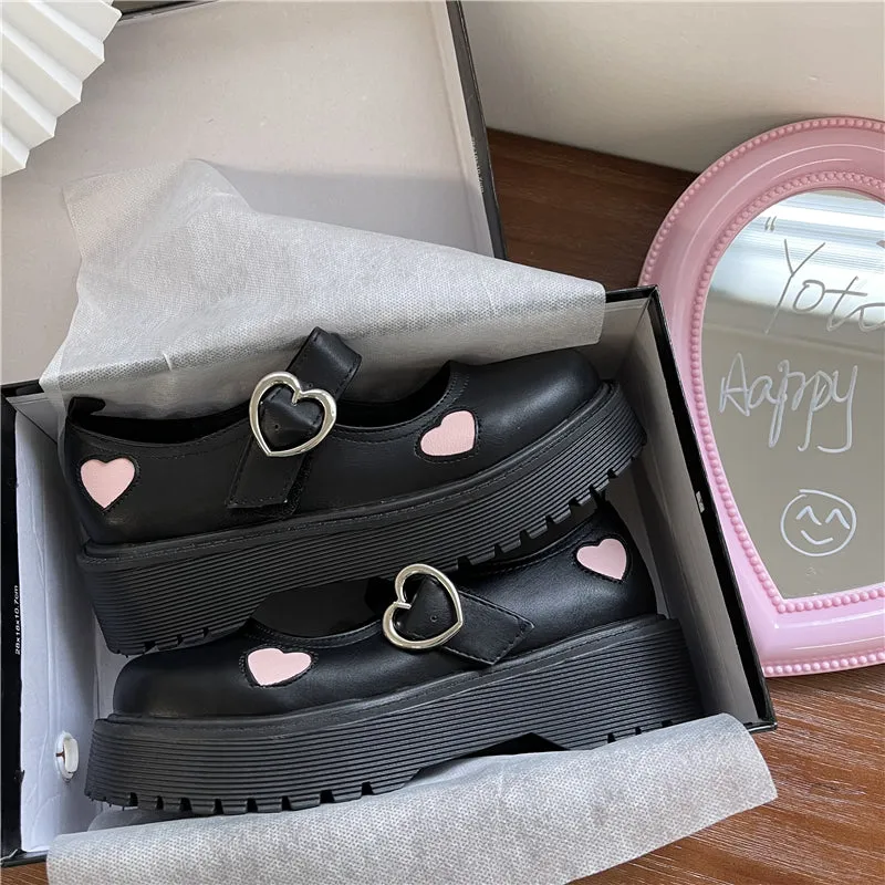 LOLITA LOVE PRINT BLACK LEATHER SHOES UB2756