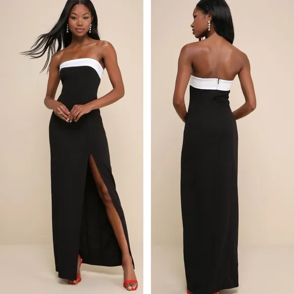 Lulus Elevated Element Color Block Strapless Maxi Dress Size Medium Old Money