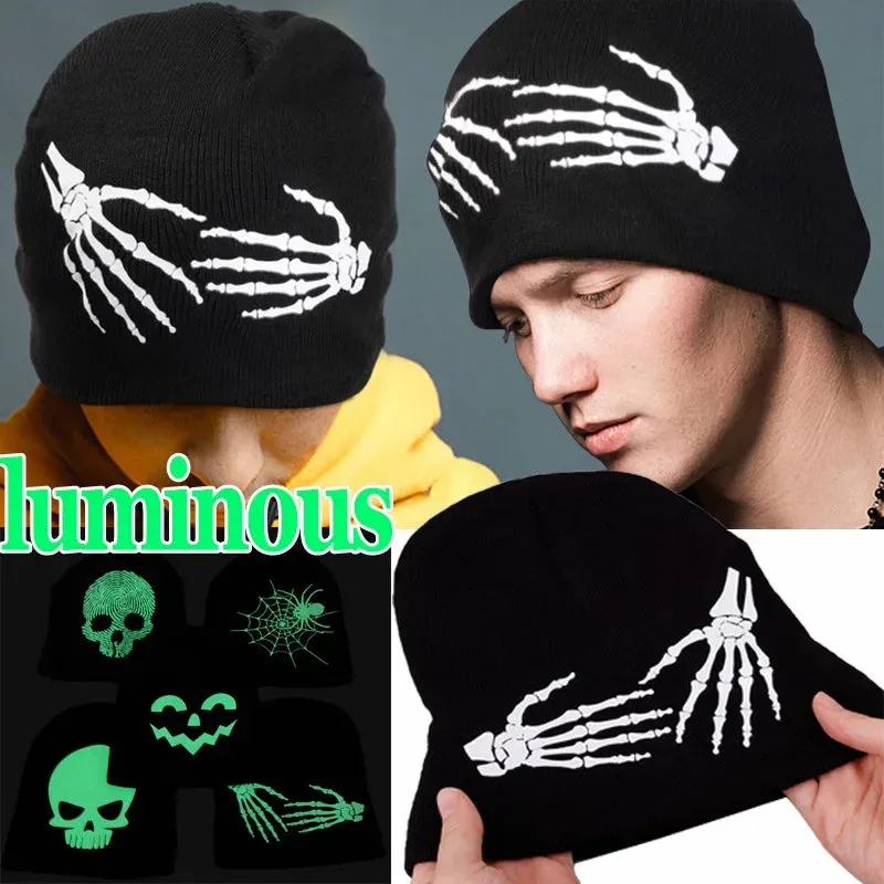 Luminous Skull Knitted Cap Boy Halloween Holiday Clothing Pullover Hat Knitted Cotton Beanies Cold-proof Warm Winter Accessories