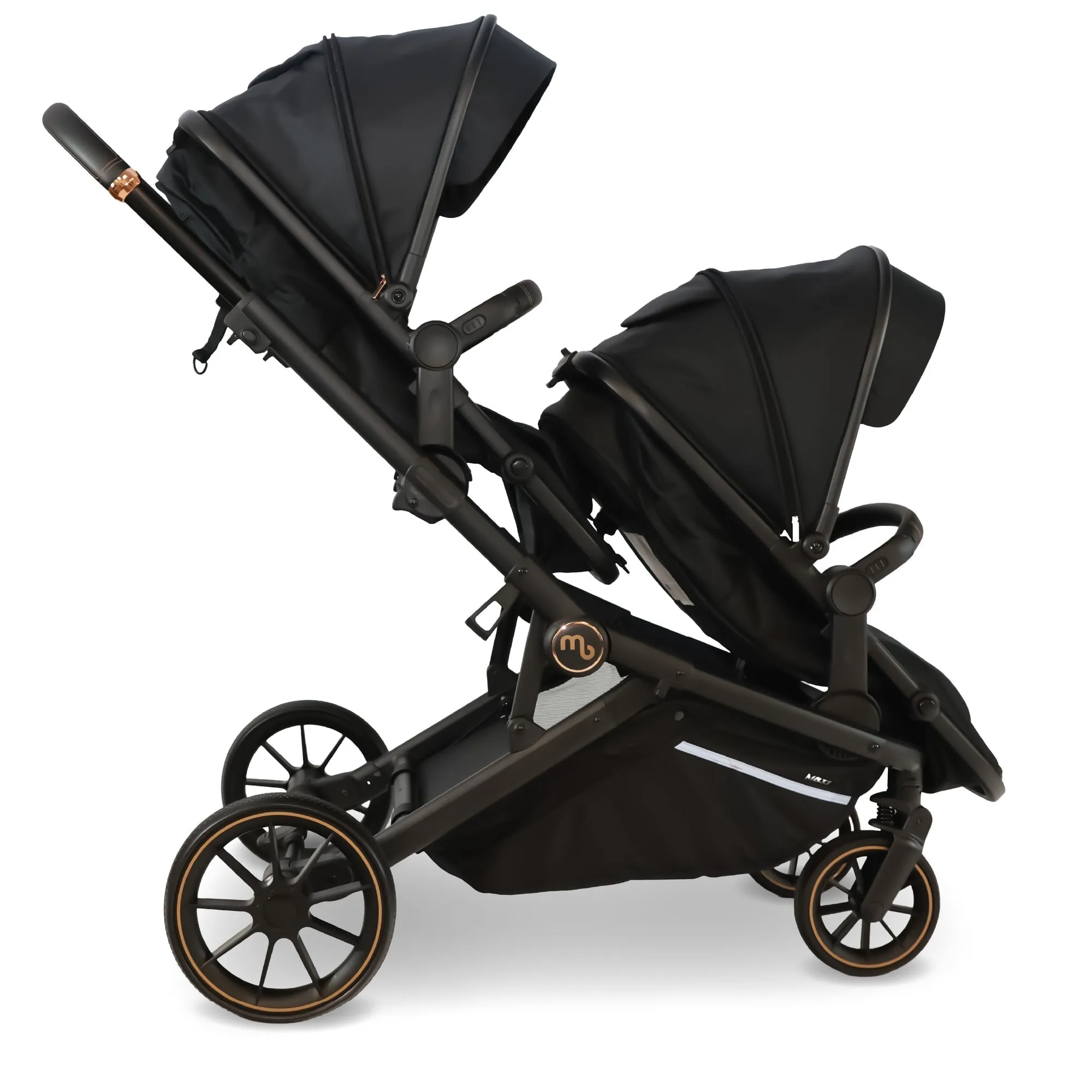 MB33 Tandem Pushchair with 2 Infant Carriers & 2 Bases - Black Leopard