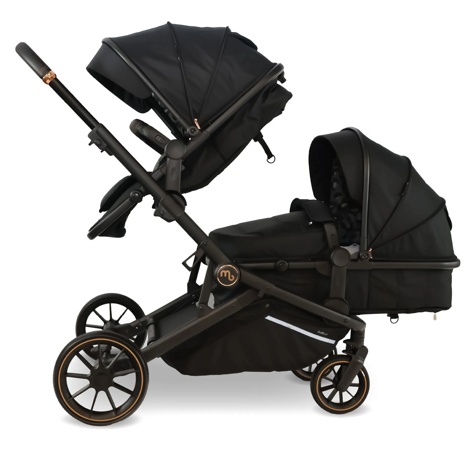 MB33 Tandem Pushchair with 2 Infant Carriers & 2 Bases - Black Leopard