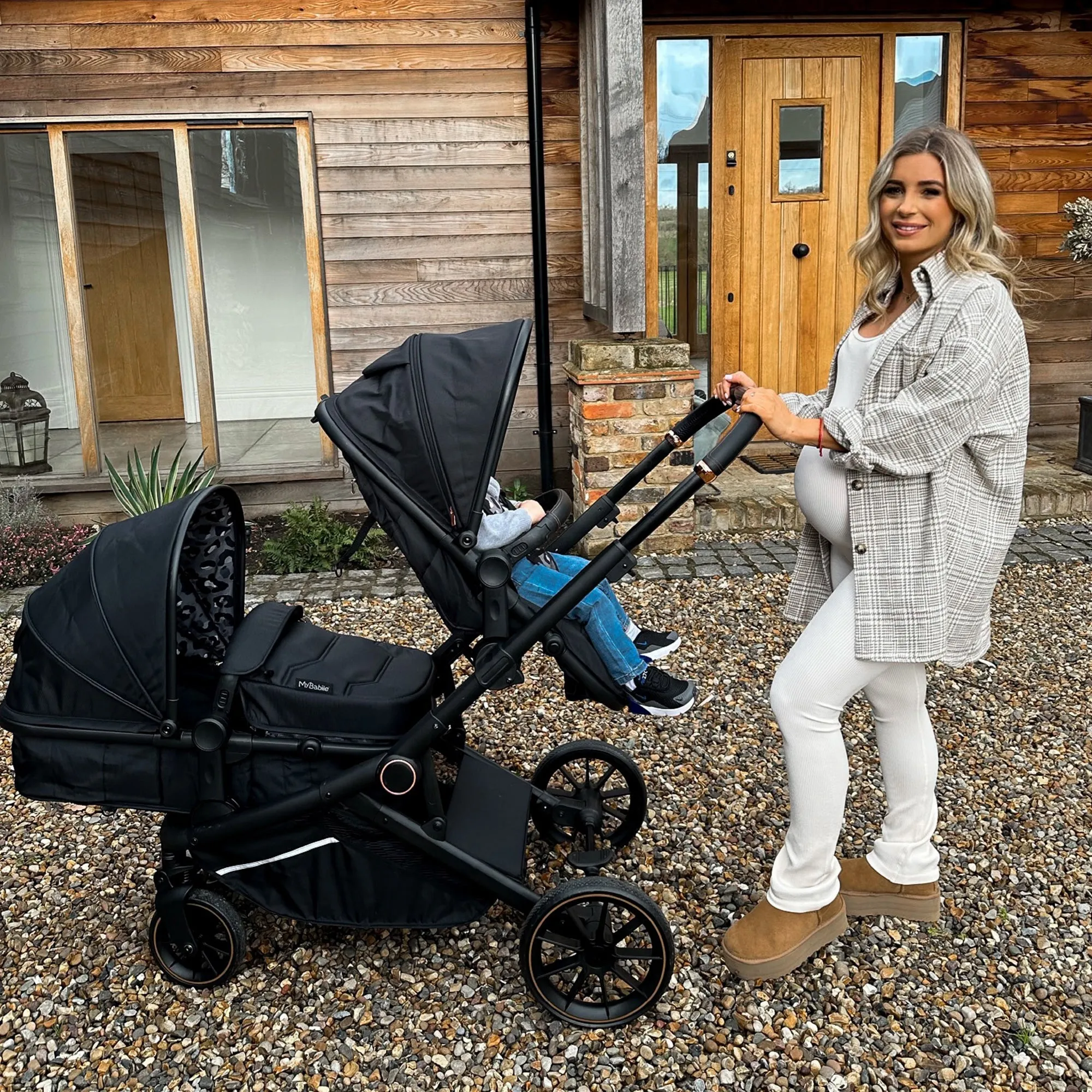 MB33 Tandem Pushchair with 2 Infant Carriers & 2 Bases - Black Leopard