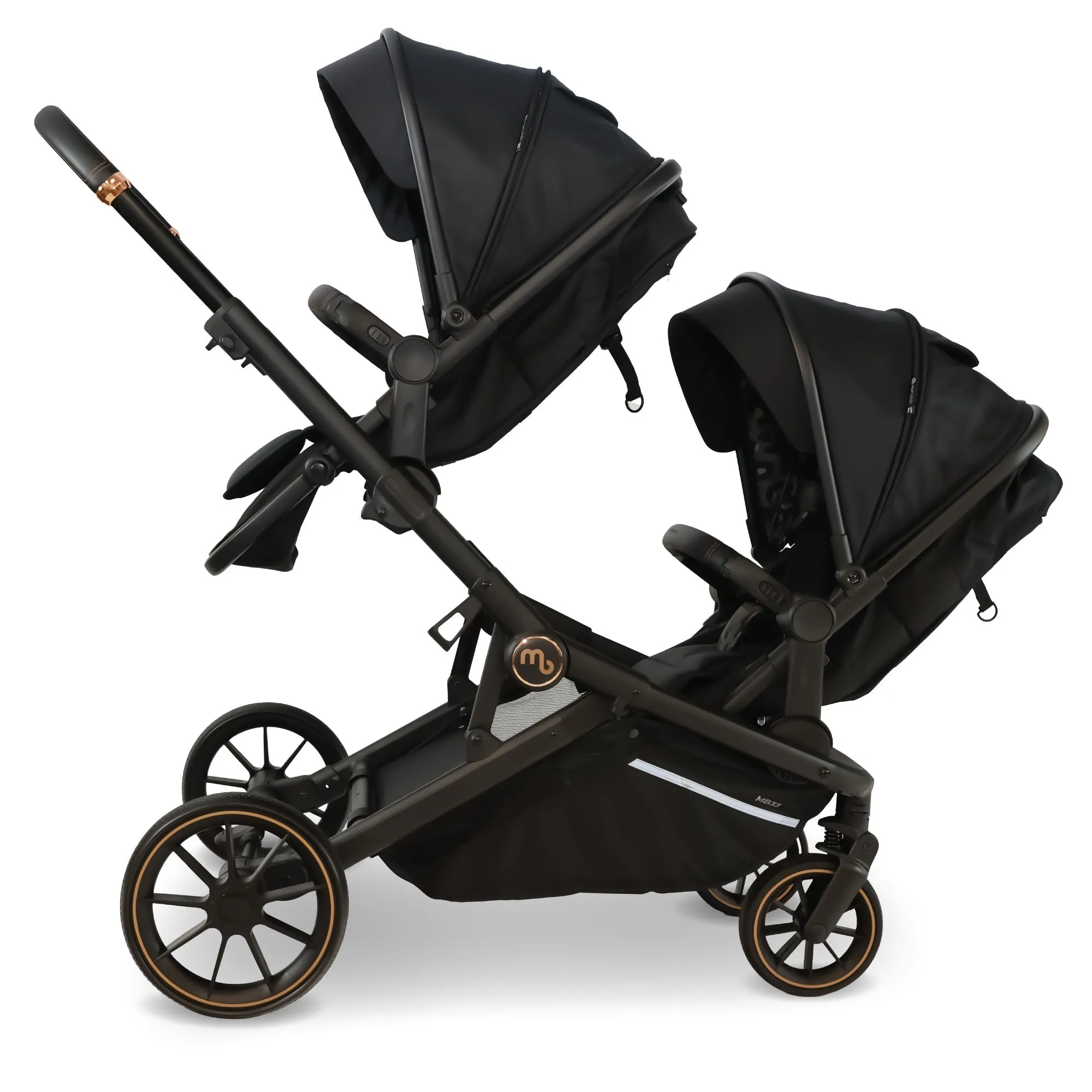 MB33 Tandem Pushchair with 2 Infant Carriers & 2 Bases - Black Leopard