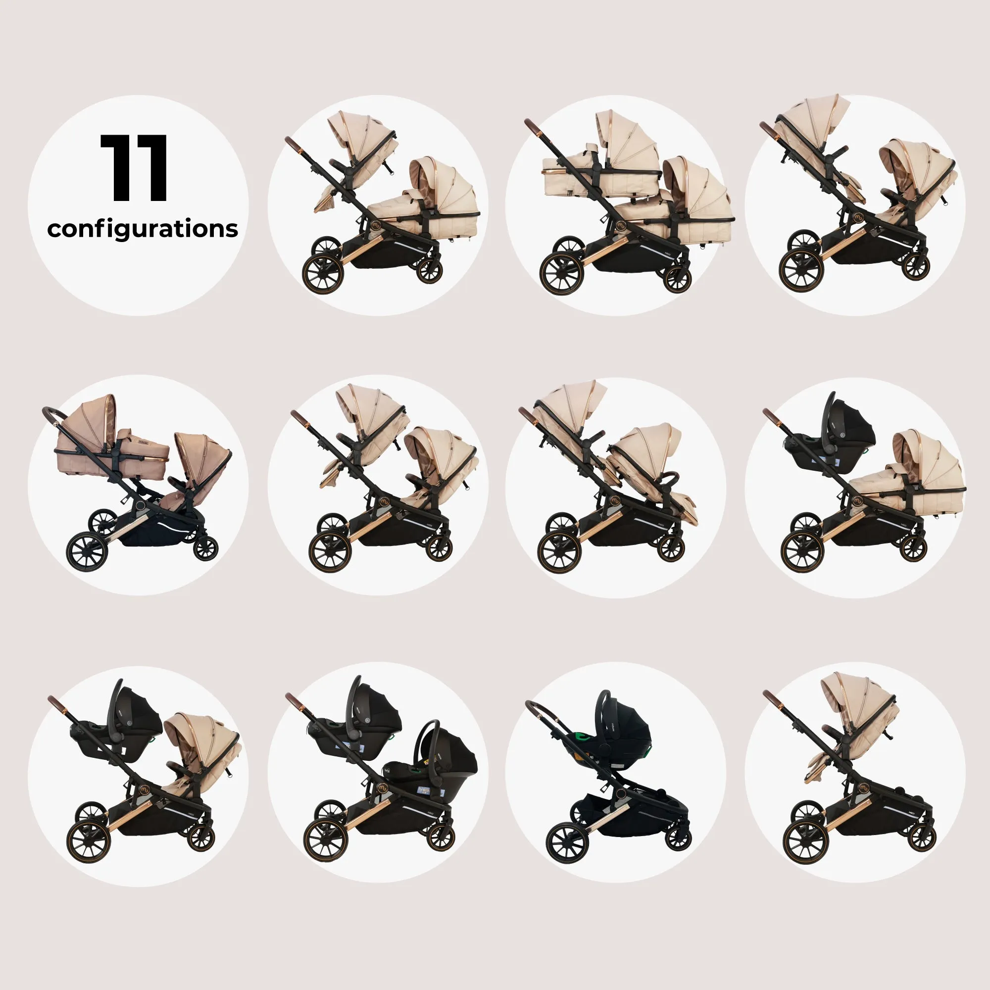 MB33 Tandem Pushchair with 2 Infant Carriers & 2 Bases - Giraffe