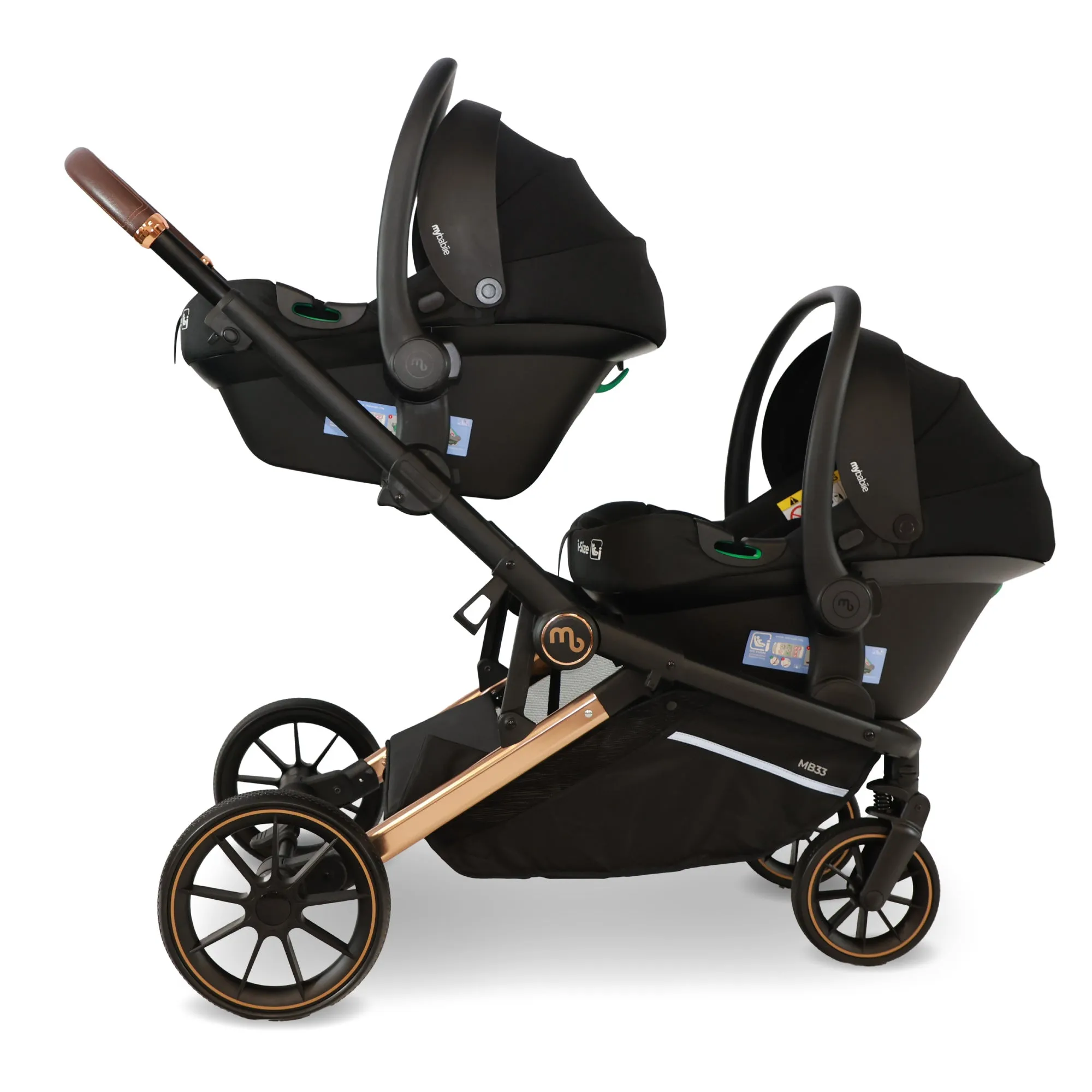 MB33 Tandem Pushchair with 2 Infant Carriers & 2 Bases - Giraffe