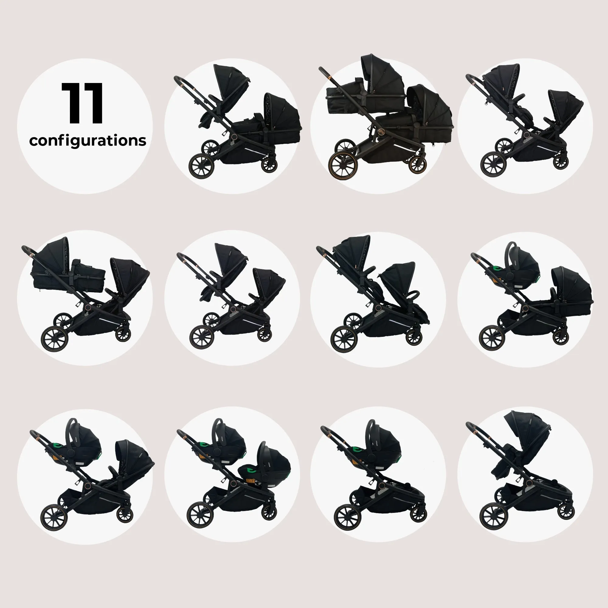 MB33 Tandem Pushchair with 2 Infant Carriers - Black Leopard
