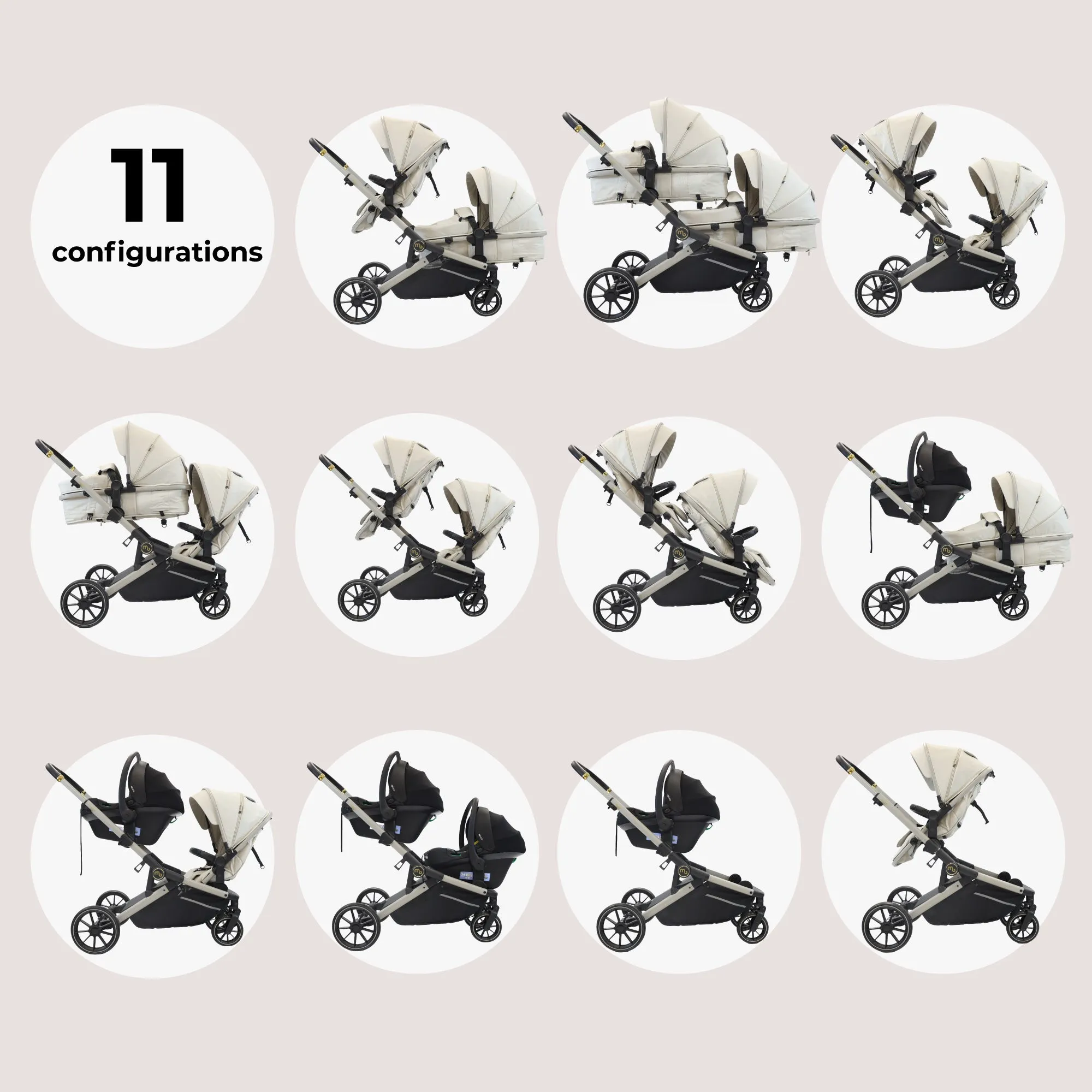 MB33 Tandem Pushchair with Infant Carrier & Base - Ivory