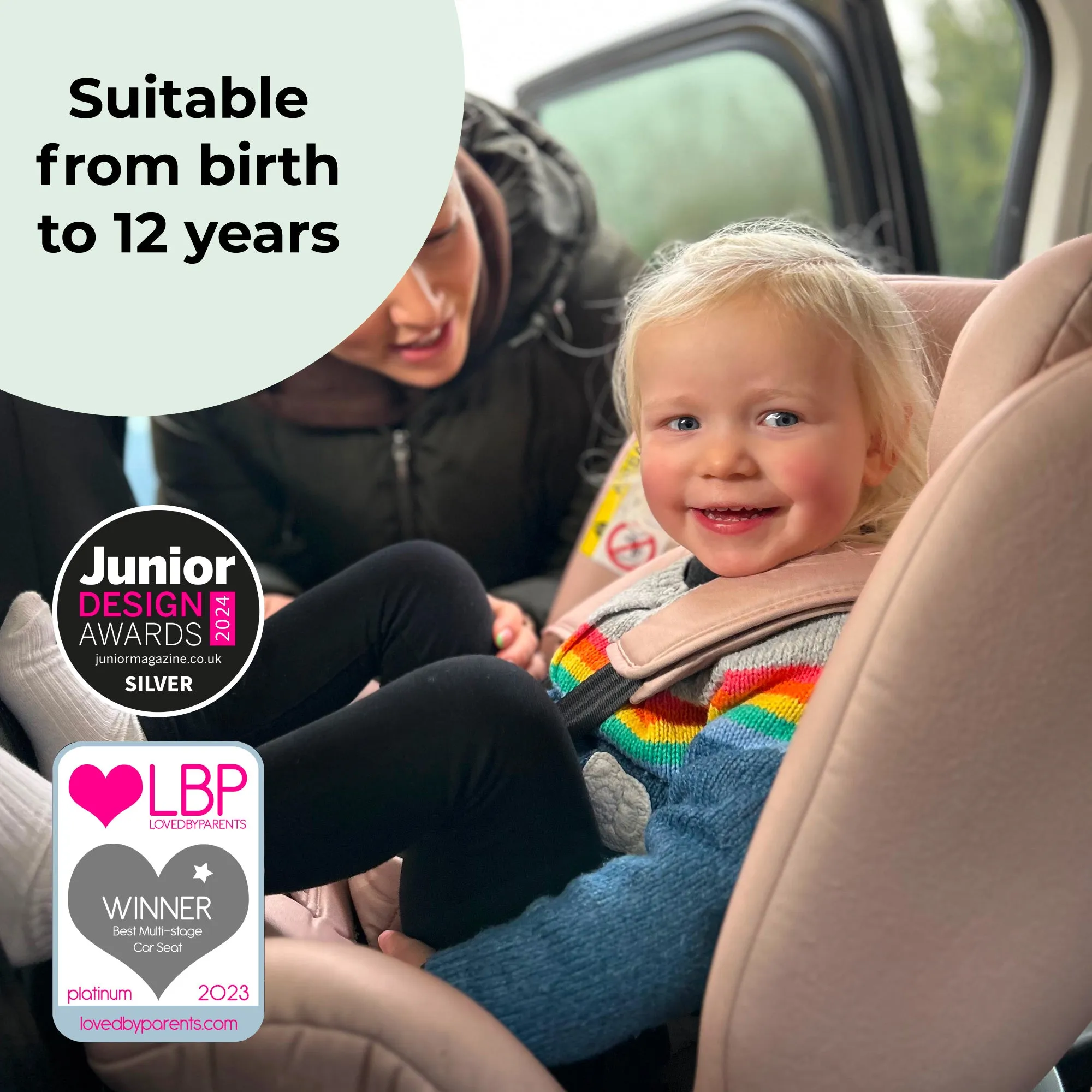 MBCSSPIN i-Size (40-150cm) Spin Car Seat - Pink Polka