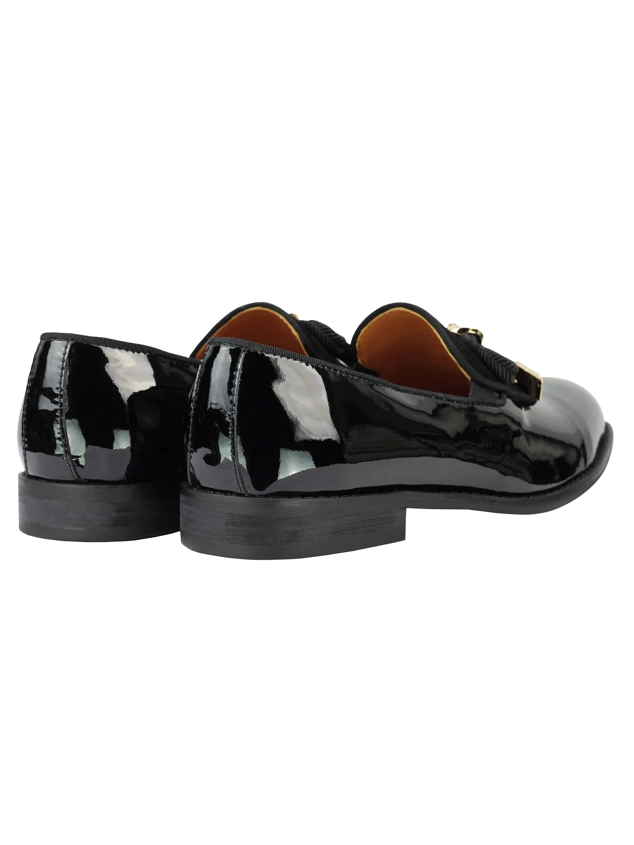 Mens Black Patent Real Leather Glossy Rope Bow Tie Metal Trim Loafers Wedding Party Shoes