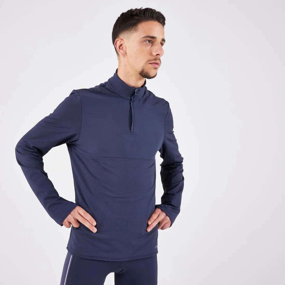 Men's KIPRUN Run 500 Warm Long-sleeved Zip Running T-Shirt