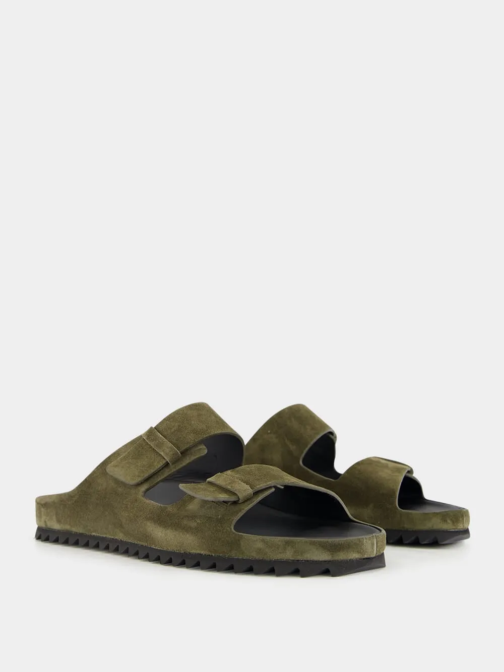 Military Green Agorà 010 Suede Slide Sandals