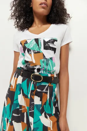 MIRA - T-shirt blanc coton bio sérigraphie abstraction arty
