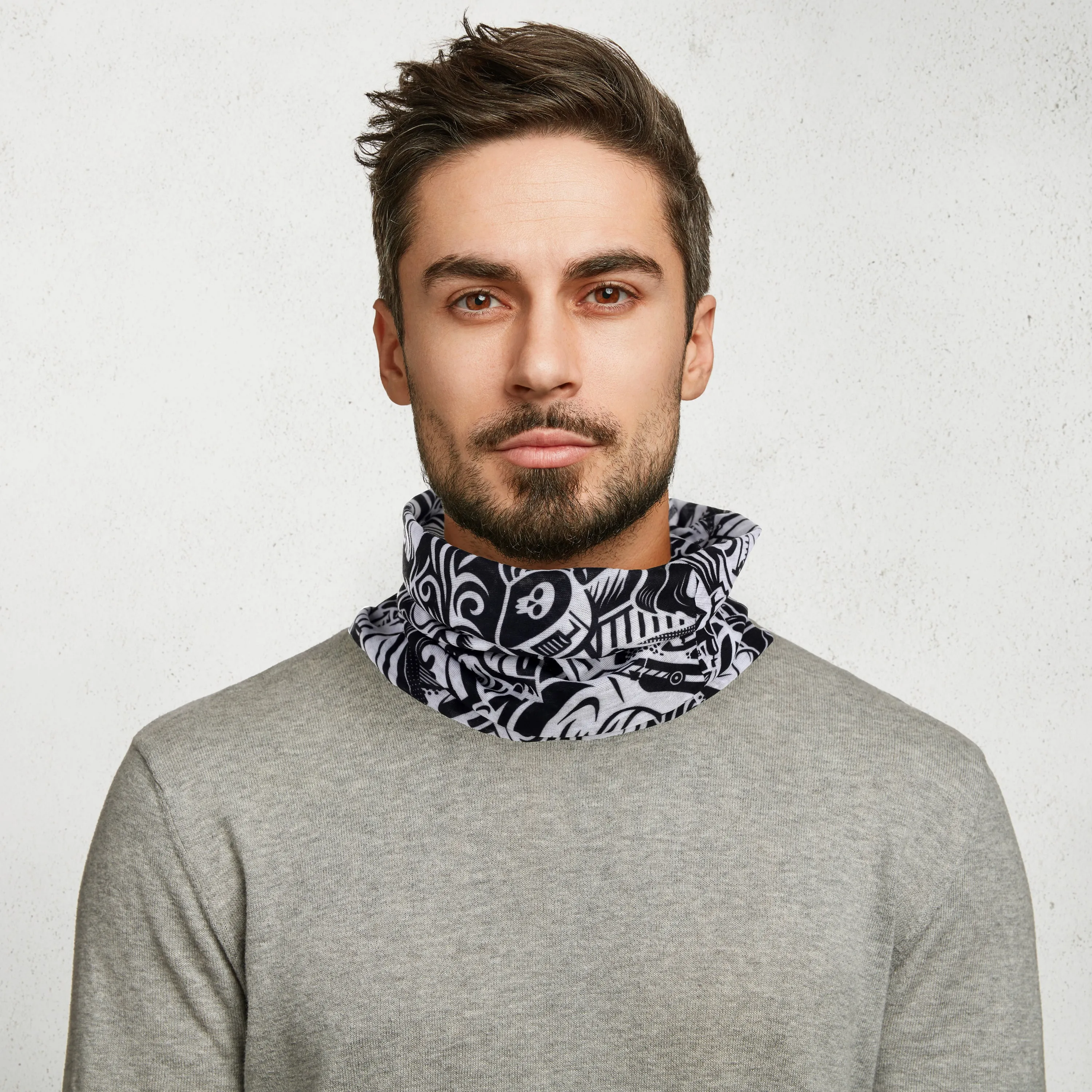 Neck Warmer Tube Scarf - Black & White Graffiti