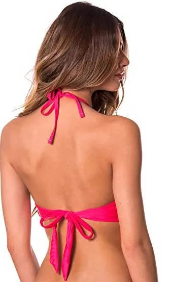 New RELLECIGA Women's Keyhole Halter Top High Neck Bikini Top, Neon Rose, Sz S!