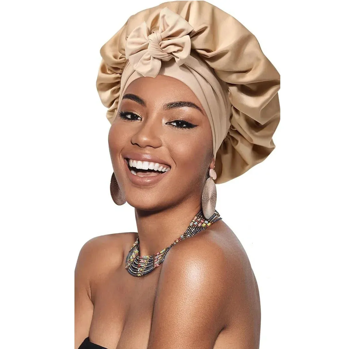 NEW Retails $50 Velanico Hair Bonnet, Silk Satin Hair Bonnet Sleeping Cap for Women, Soft and Comfortable Curly Hair Wrap Bonnet, GOLDEN