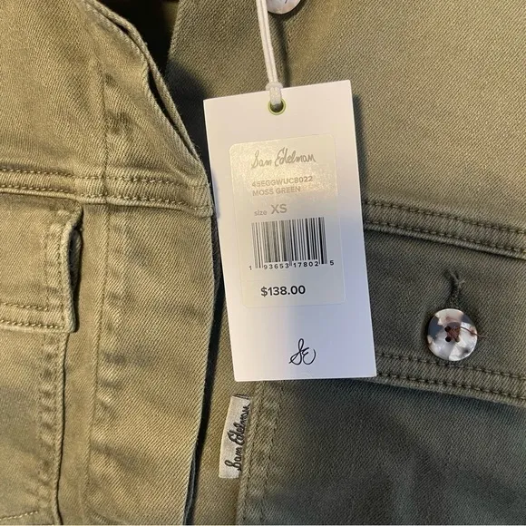 NWT SAM EDELMAN The Aimme Jacket Moss Green Army Denim Jean Jacket Size XS
