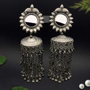 Oxidized Black Silver Afghani Style Mirror Jhumki