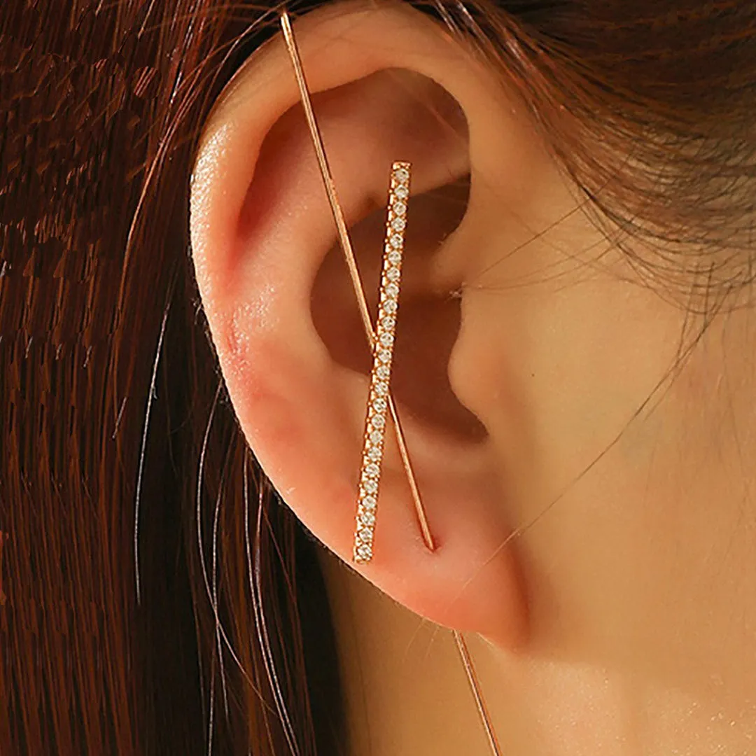 Pack Of 2 Gold Plated Zircon Cross And Stud Ear Cuff