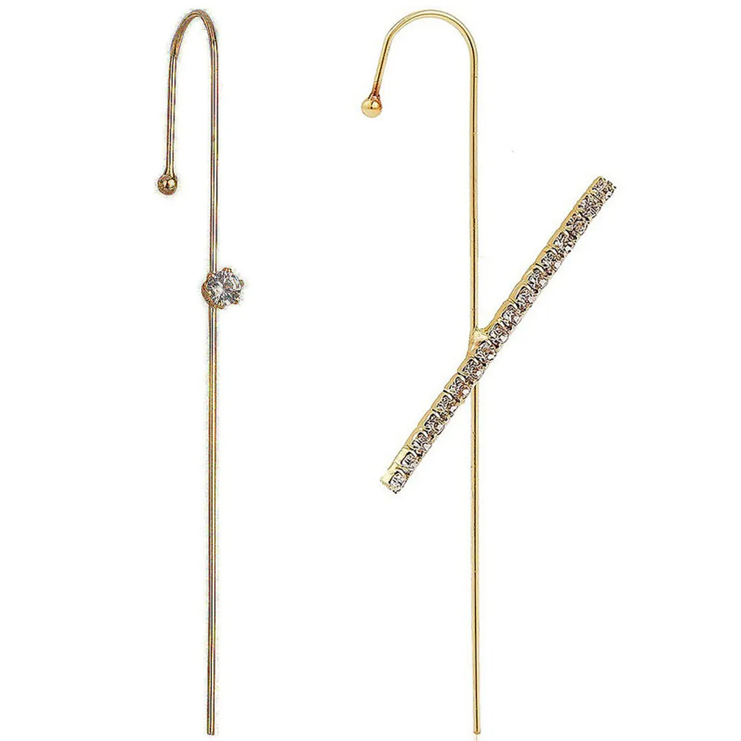 Pack Of 2 Gold Plated Zircon Cross And Stud Ear Cuff