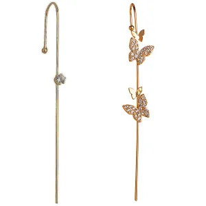 Pack Of 2 Golden Zircon Butterfly and Stud Ear Cuff