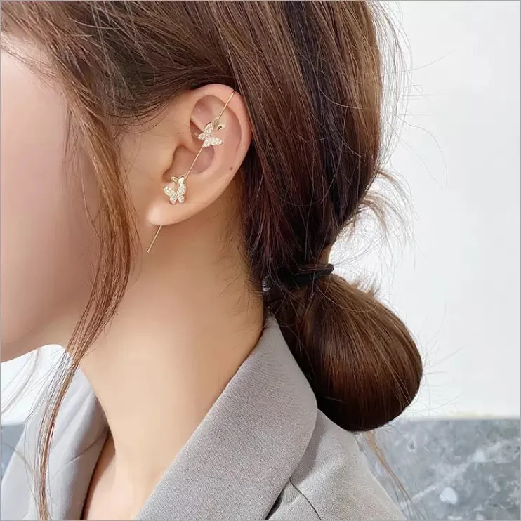 Pack Of 2 Golden Zircon Butterfly and Stud Ear Cuff