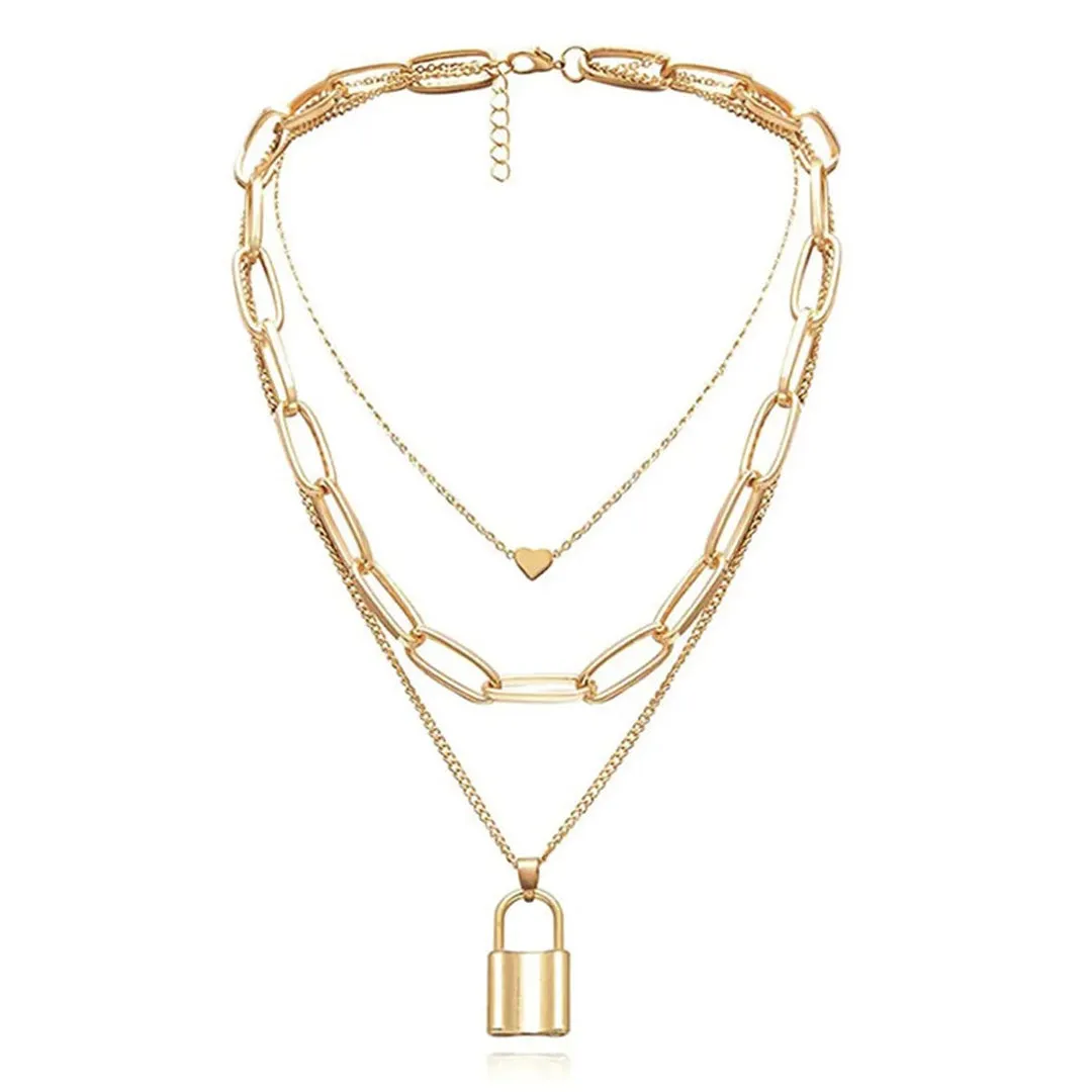 Pack of 2 Heart Lock Chunky Chain Pendant