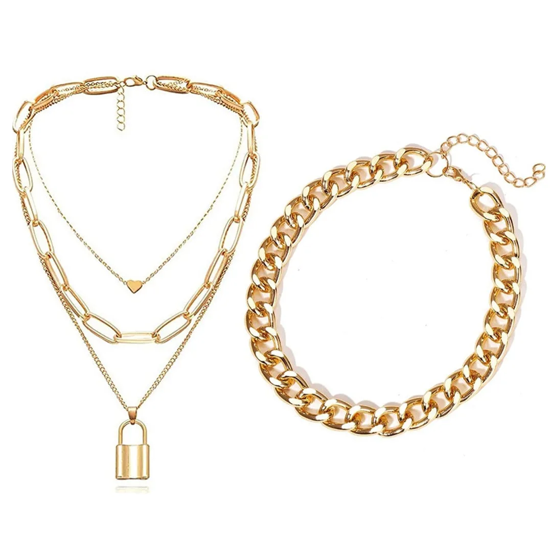 Pack of 2 Heart Lock Chunky Chain Pendant