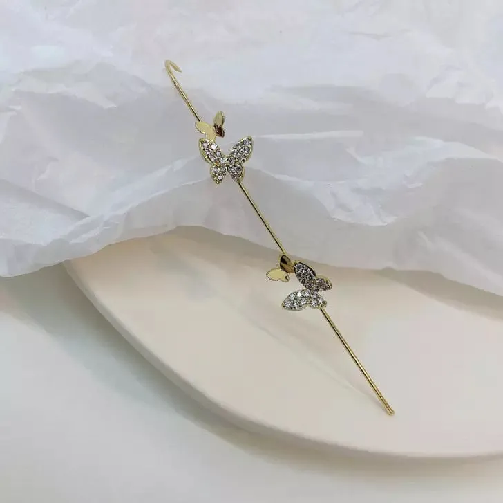 Pack Of 3 Zircon Studded And Butterfly Ear Cuff