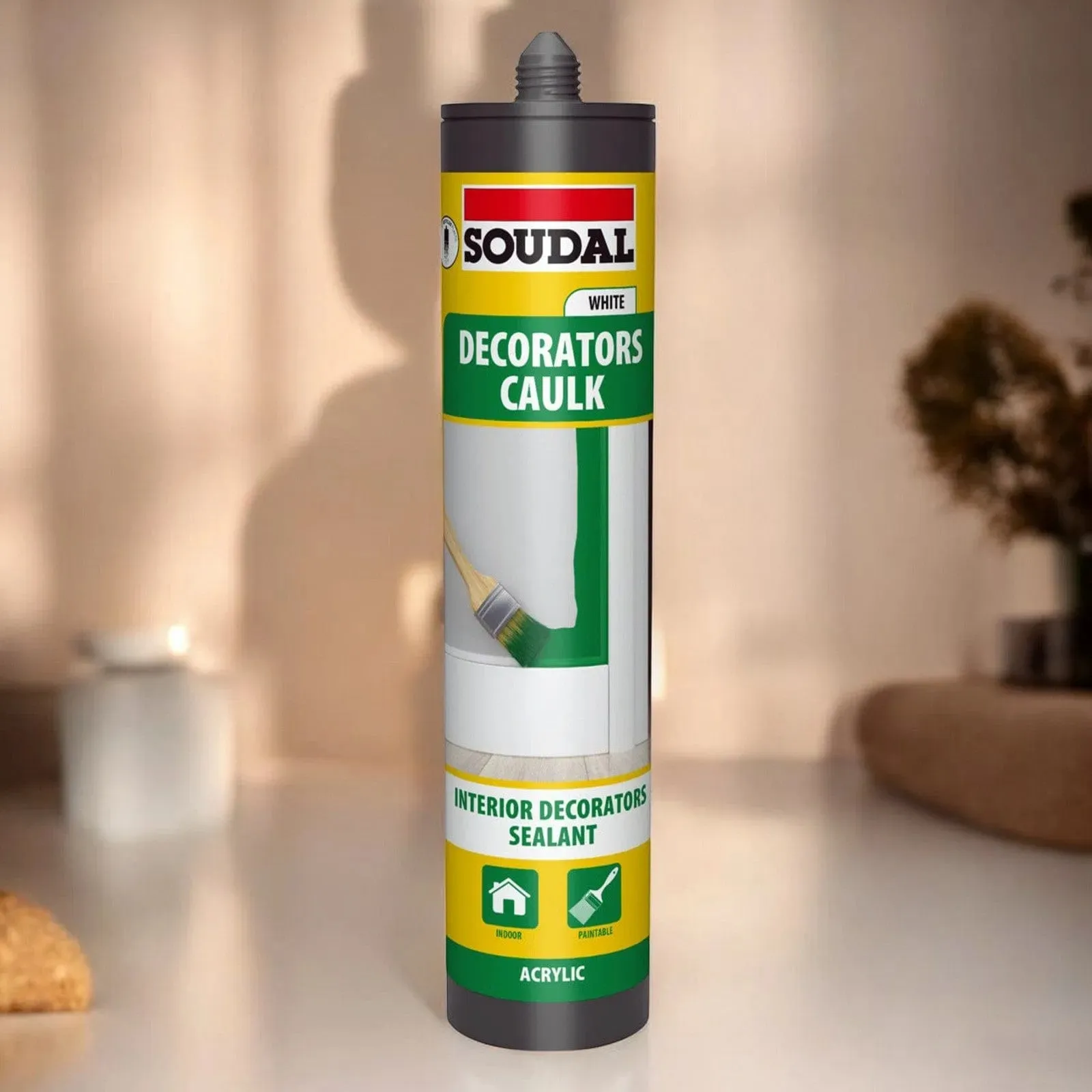 Pack of 6 Soudal Decorators Caulk White Acrylic Flexible Sealant - 290ml