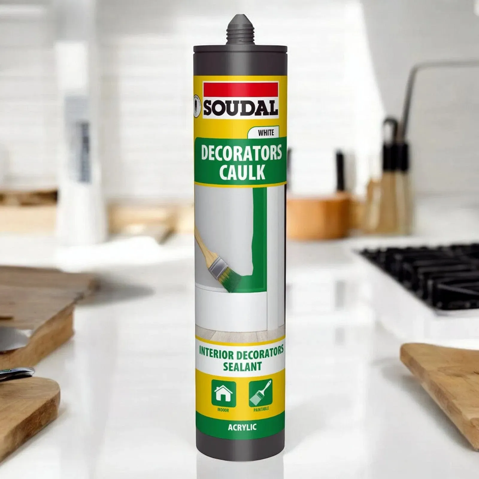 Pack of 6 Soudal Decorators Caulk White Acrylic Flexible Sealant - 290ml