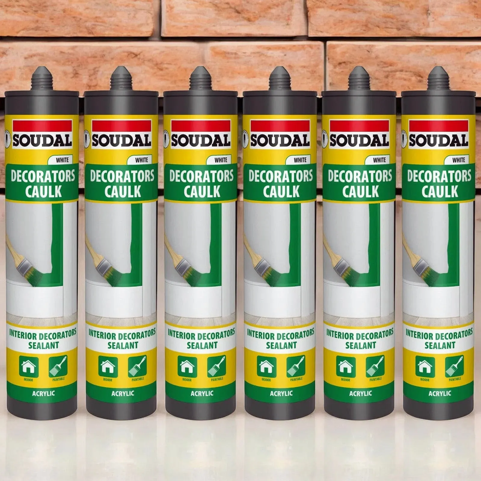 Pack of 6 Soudal Decorators Caulk White Acrylic Flexible Sealant - 290ml
