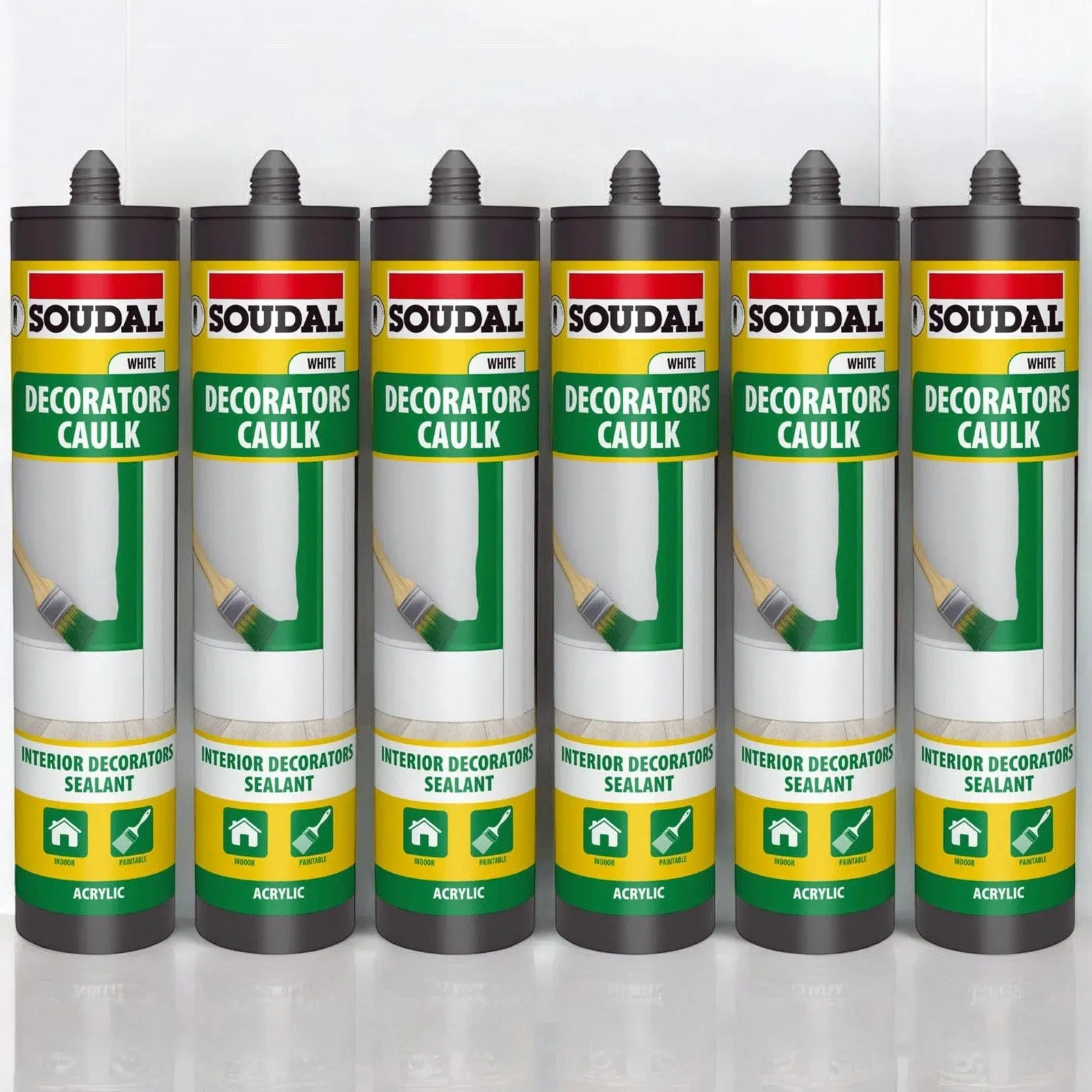 Pack of 6 Soudal Decorators Caulk White Acrylic Flexible Sealant - 290ml