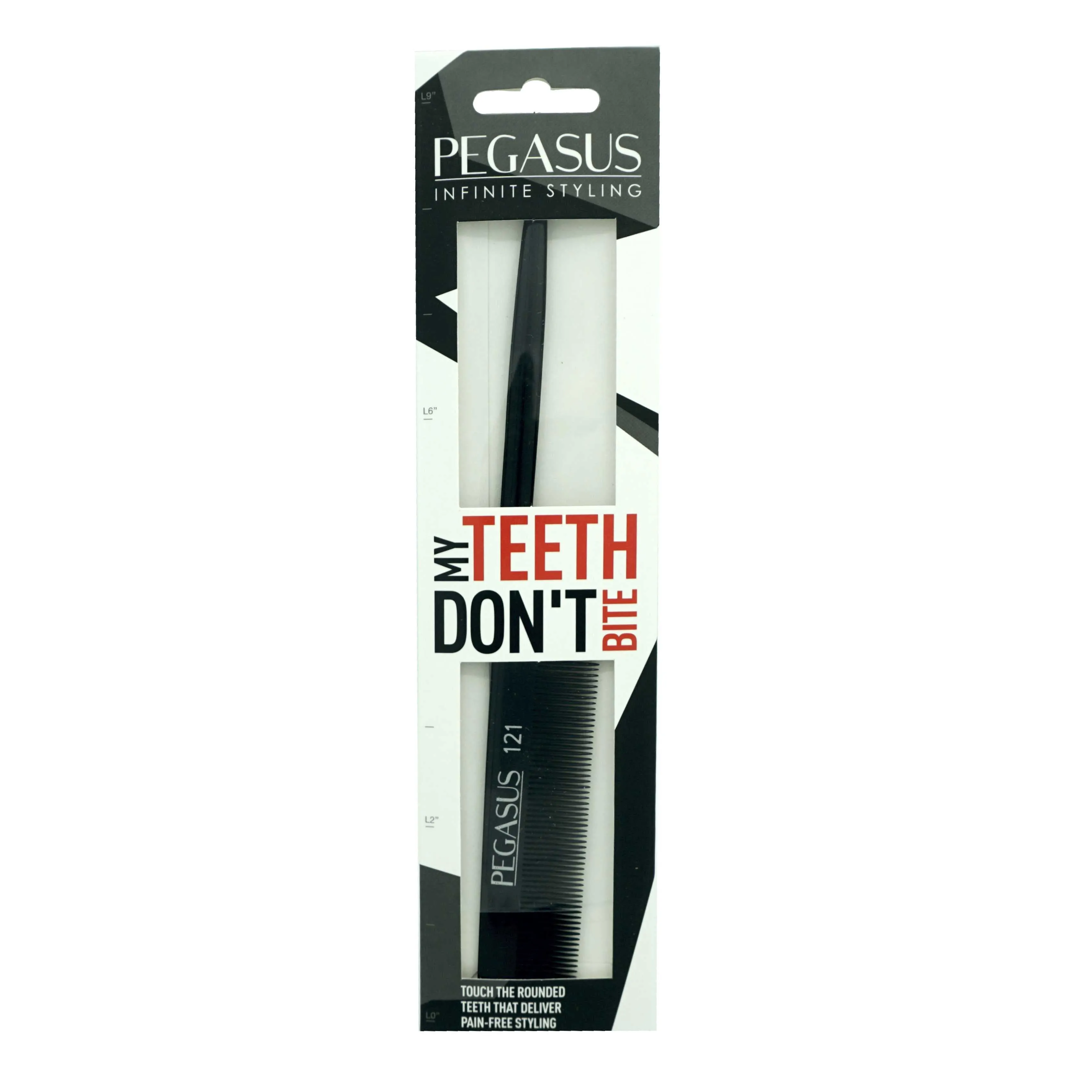 Pegasus 121, 8in Hard Rubber Course Tooth Rat Tail Comb, Handmade, Seamless, Smooth Edges, Anti Static, Heat and Chemically Resistant, Great for Parting, Coloring Hair | Peines de goma dura - Black