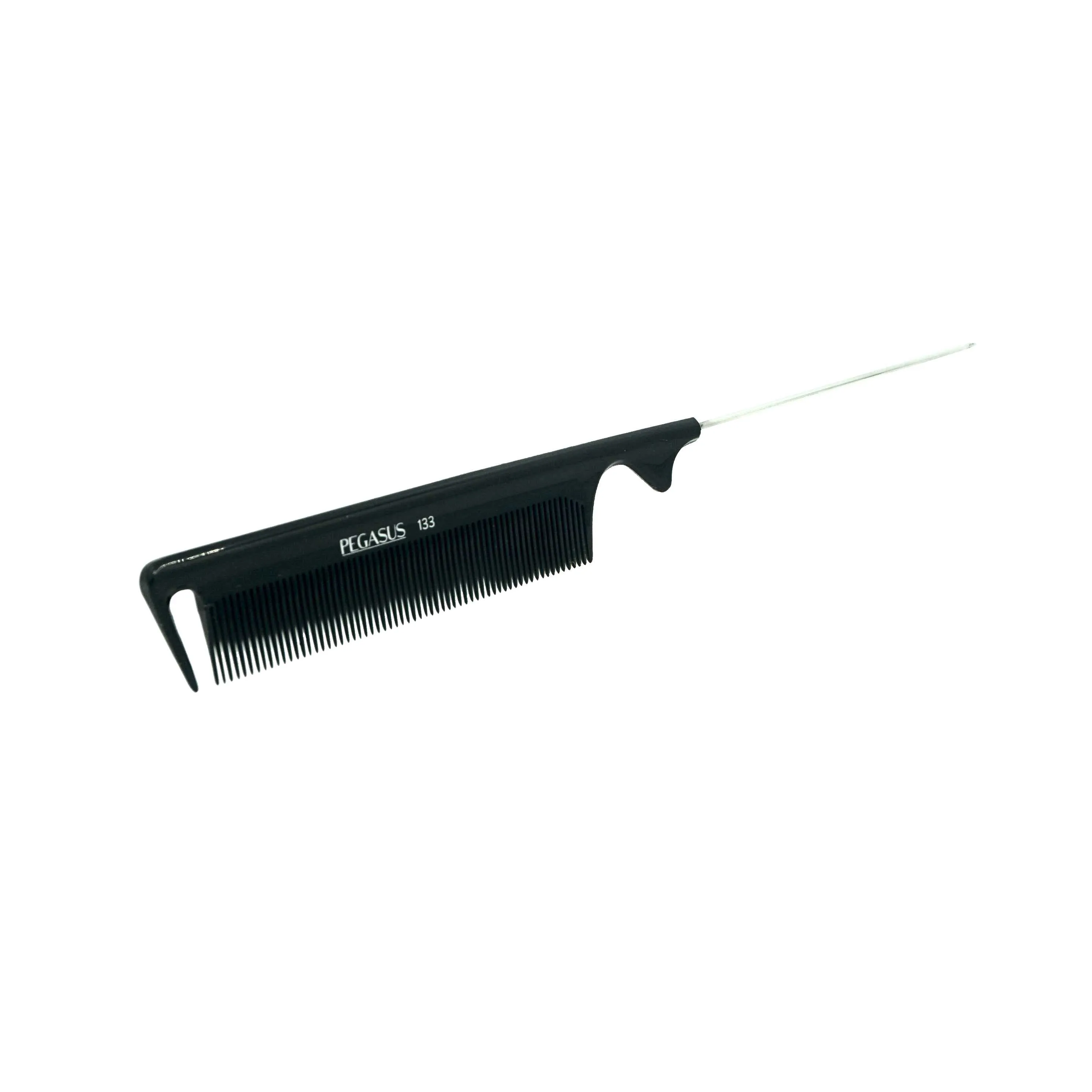 Pegasus 133, 9.75in Hard Rubber Pintail Sectioning Comb, Seamless, Anti Static, Heat and Chemically Resistant, Stainless Steel Pin, Great for Parting, Coloring Hair | Peines de goma dura - Black