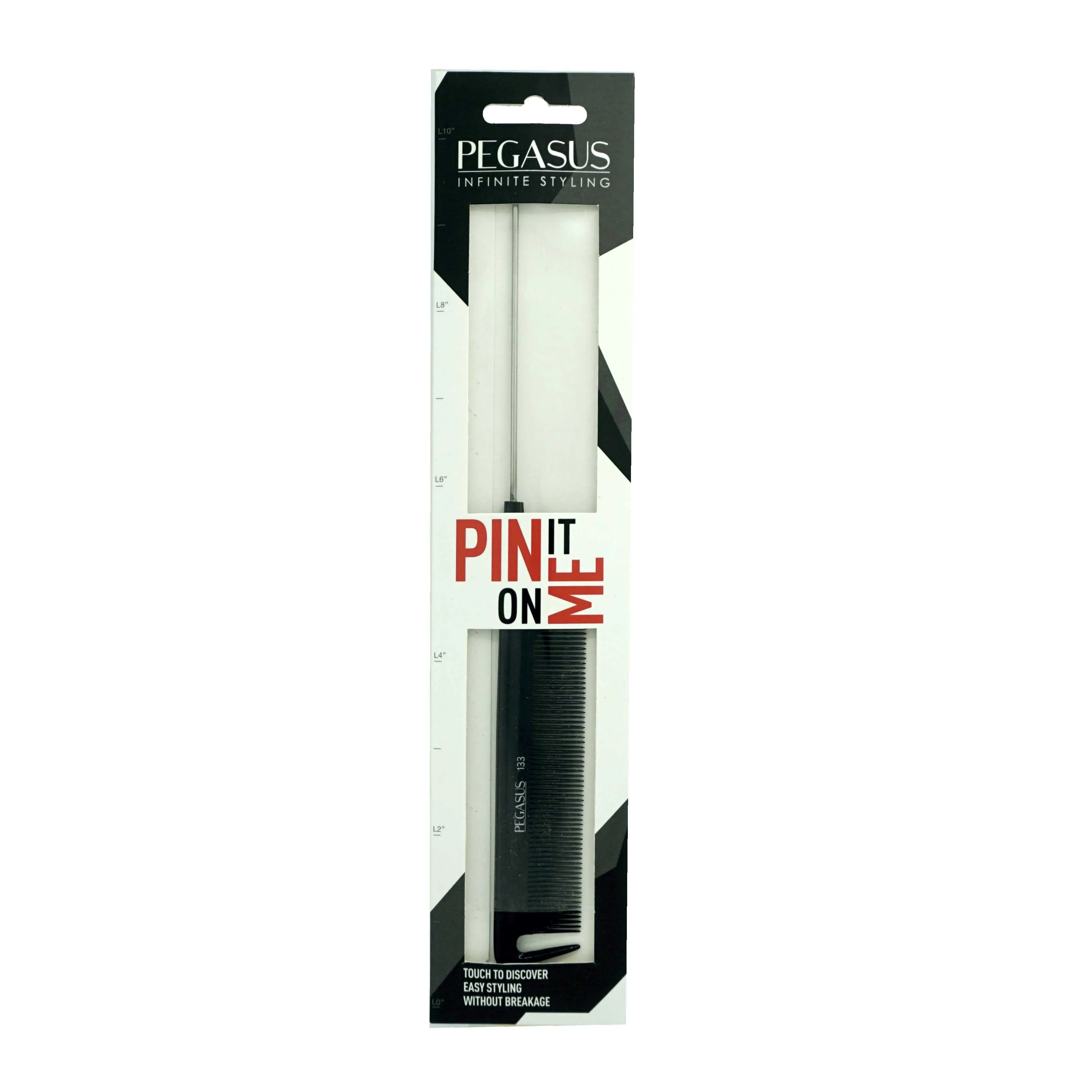 Pegasus 133, 9.75in Hard Rubber Pintail Sectioning Comb, Seamless, Anti Static, Heat and Chemically Resistant, Stainless Steel Pin, Great for Parting, Coloring Hair | Peines de goma dura - Black