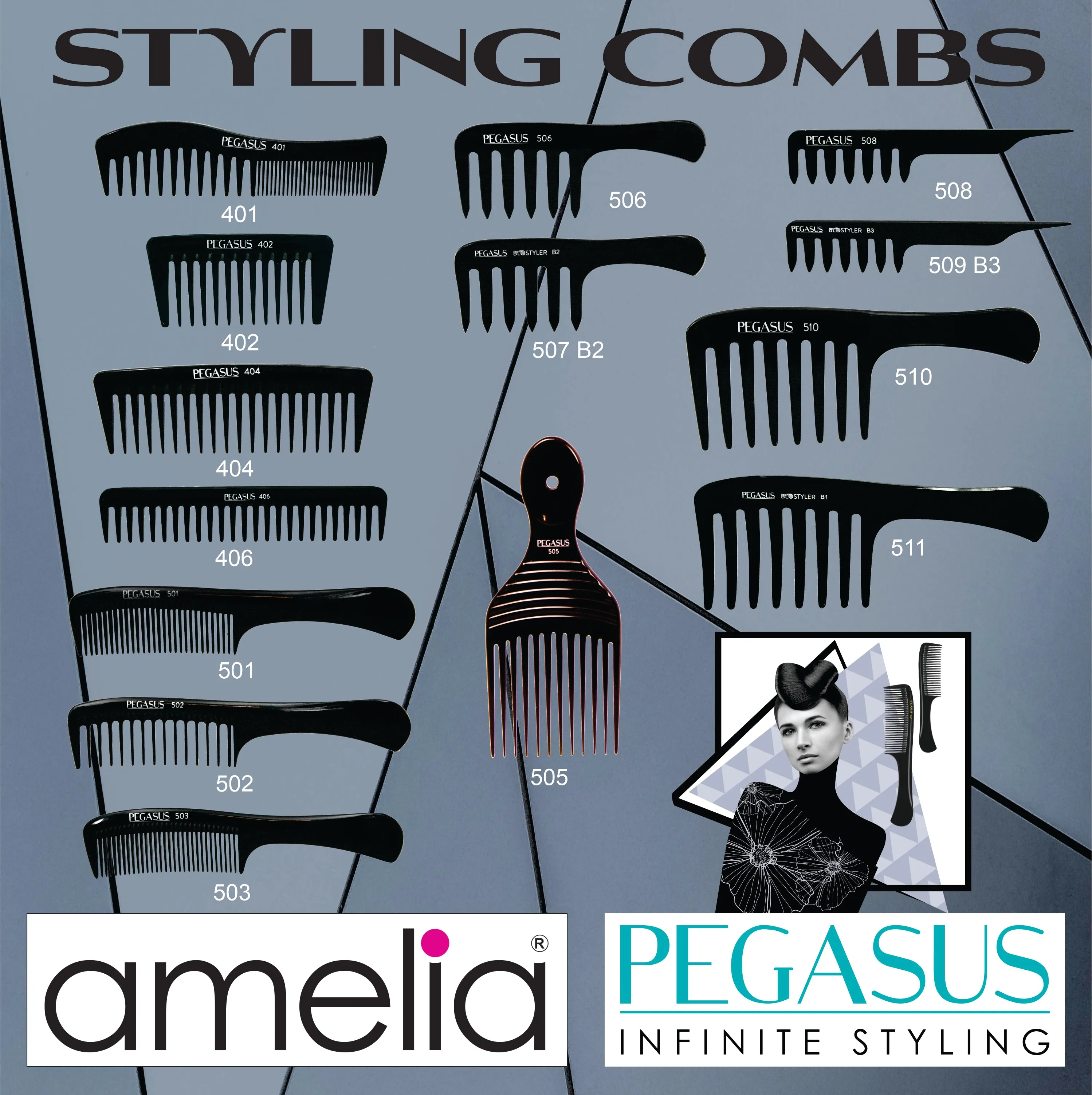 Pegasus 404, 7in Hard Rubber Wide Tooth Tall Styling Comb, Handmade, Seamless, Smooth Edges, Anti Static, Heat and Chemically Resistant, Wet Hair, Everyday Grooming Comb | Peines de goma dura - Black