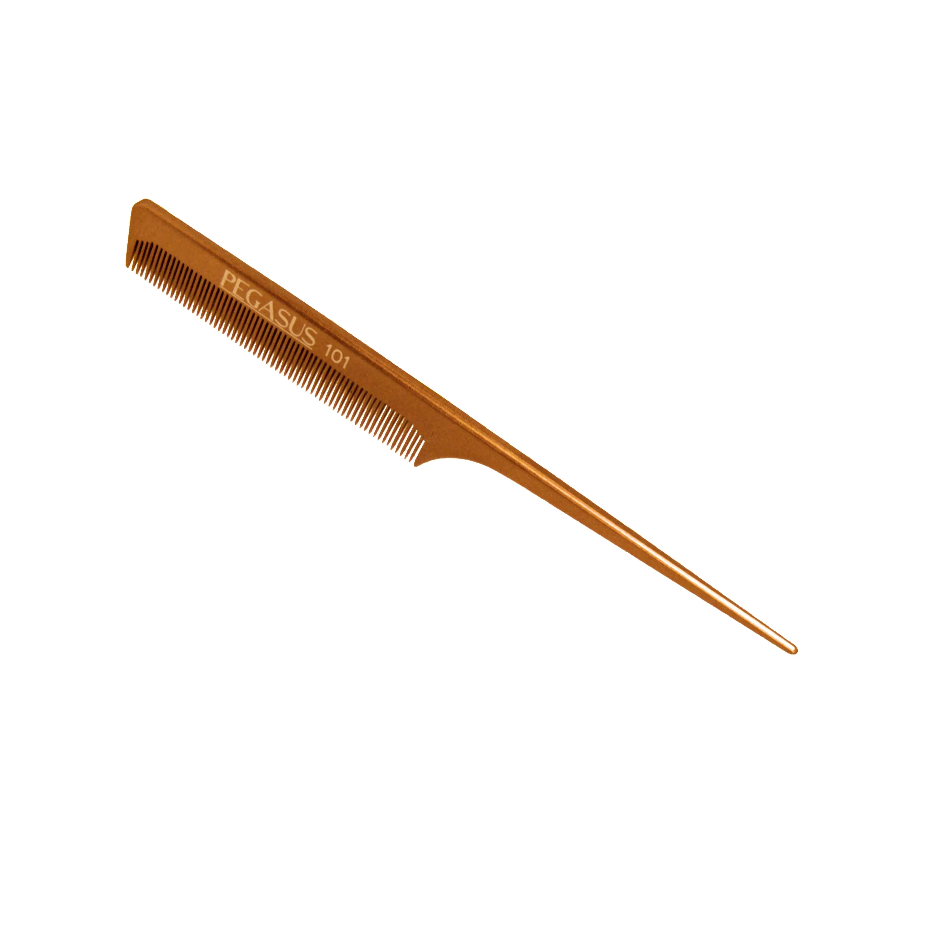 Pegasus MICOLOR 101, 8in Hard Rubber Fine Tooth Rat Tail Comb, Handmade, Seamless, Smooth Edges, Anti Static, Heat and Chemically Resistant, Great for Parting, Coloring Hair | Peines de goma dura - Gold