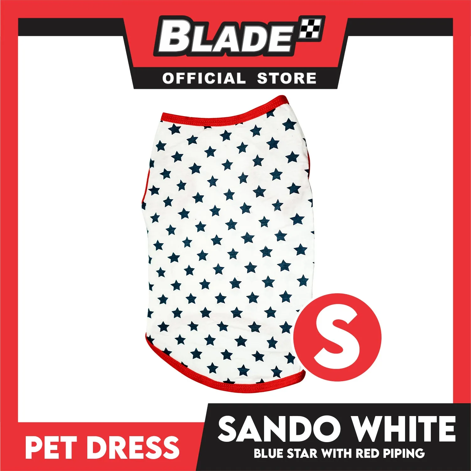 Pet Shirt White Sando with Blue Star and Red Piping (Small) Perfect Fit for Dogs and Cats Cloth
