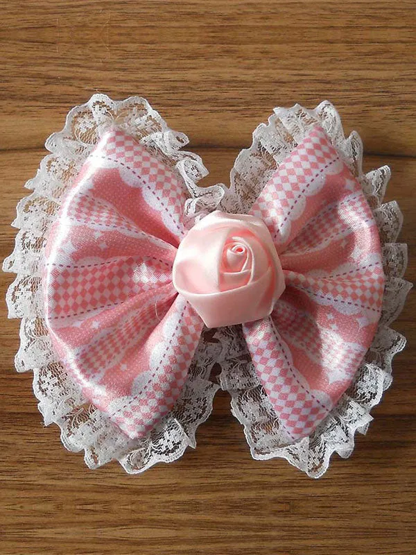 Pink Chic Lace Flower Bows Synthetic Lolita Hair Accessories