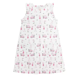 Pink Golf Printed Dress with Ruffles