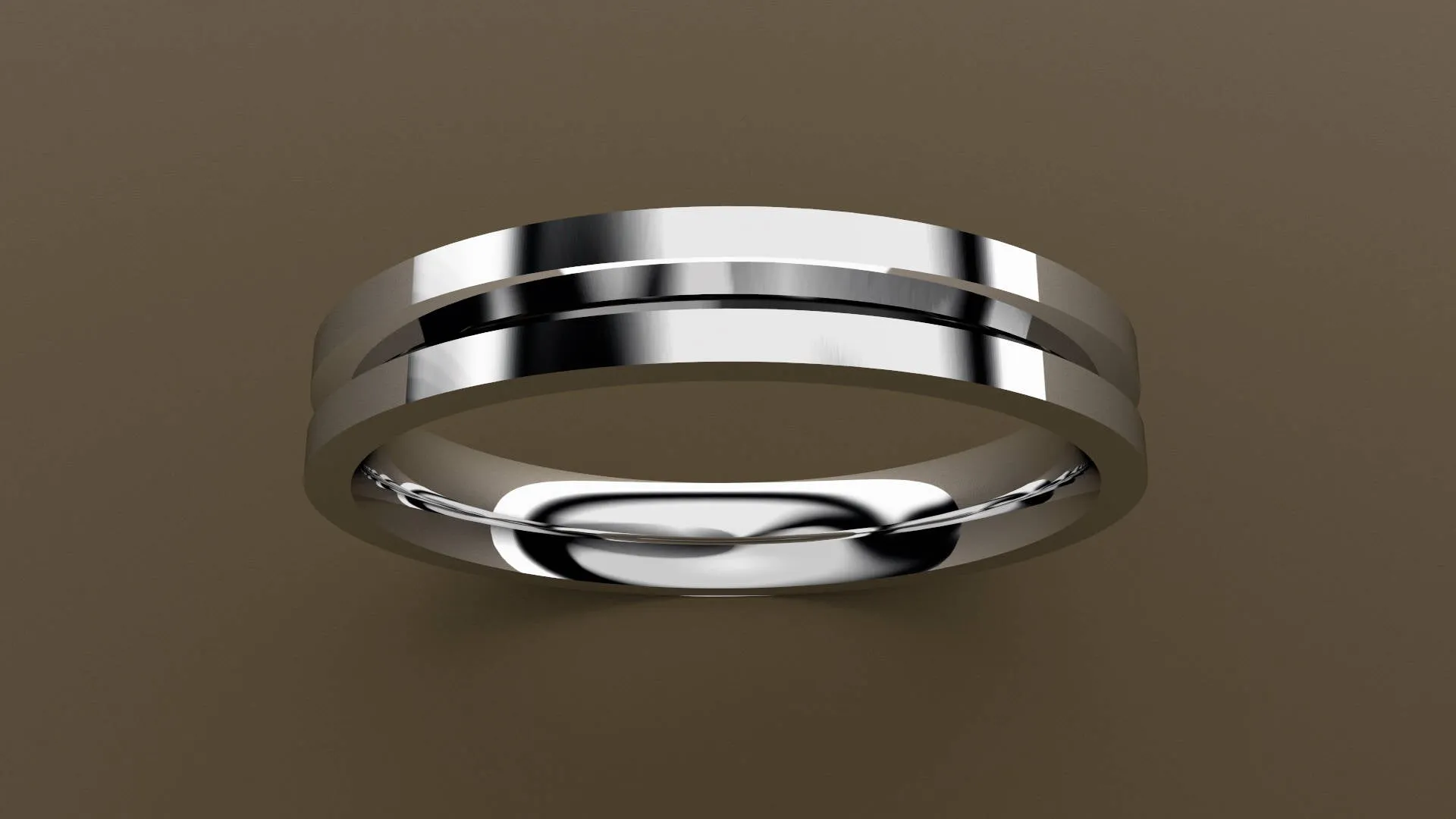 Polished White Gold 3mm Single V Groove Wedding Band