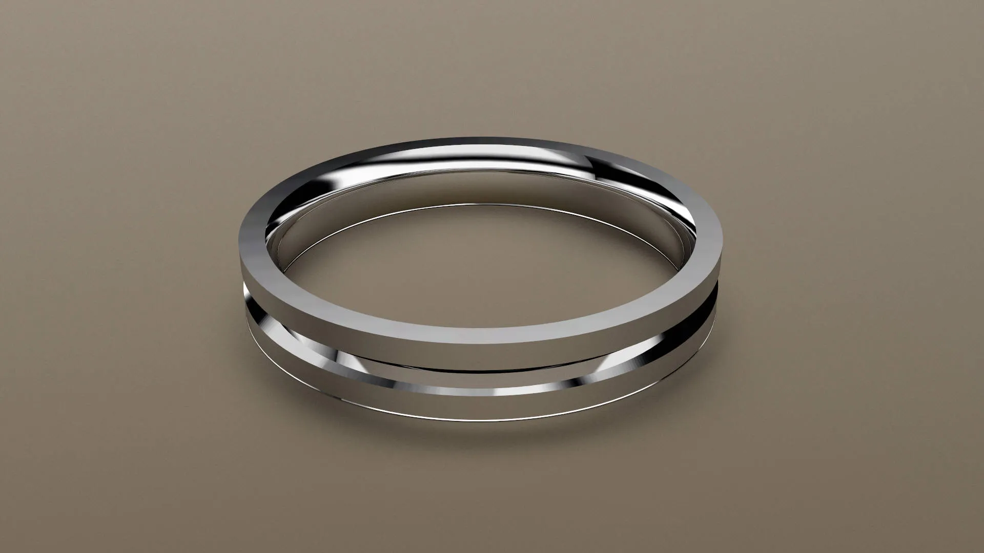 Polished White Gold 3mm Single V Groove Wedding Band