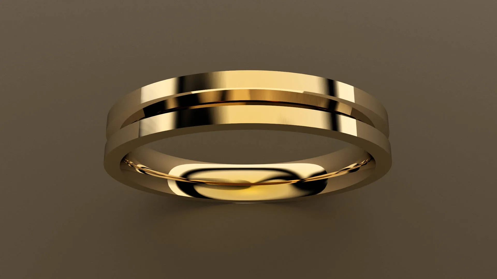 Polished Yellow Gold 3mm Single V Groove Wedding Band