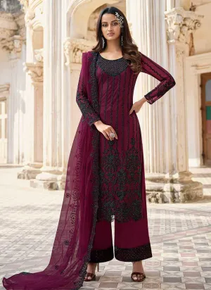 Purple Heavy Embroidered Stylish Palazzo Suit