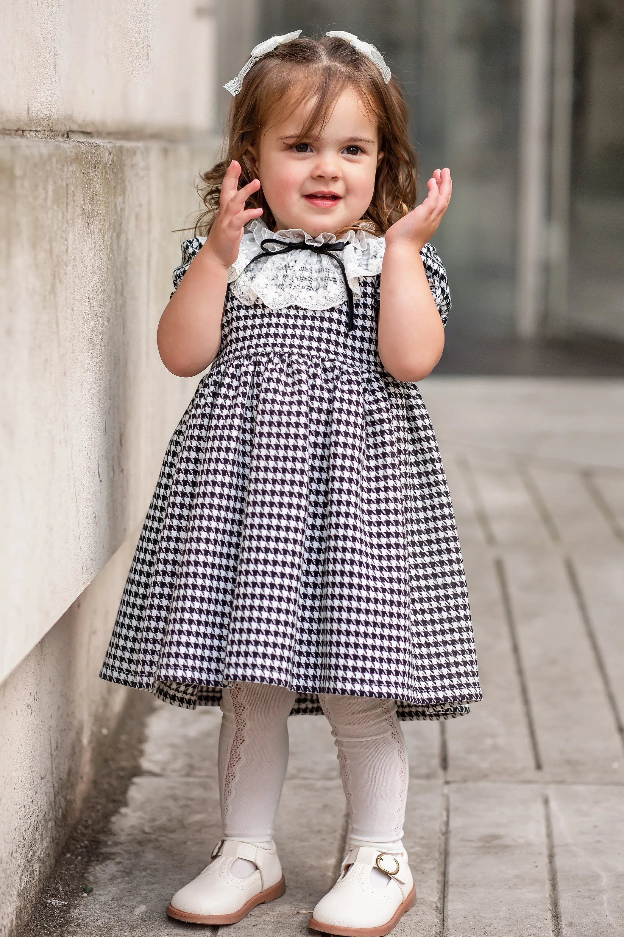 "Emmeline" Black Houndstooth Lace Dress