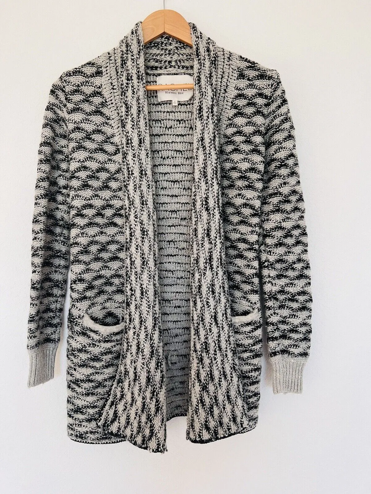 RACHEL ROY Chunky Cardigan Sweater Sz S Waterfall Open Front Heavyweight Pockets