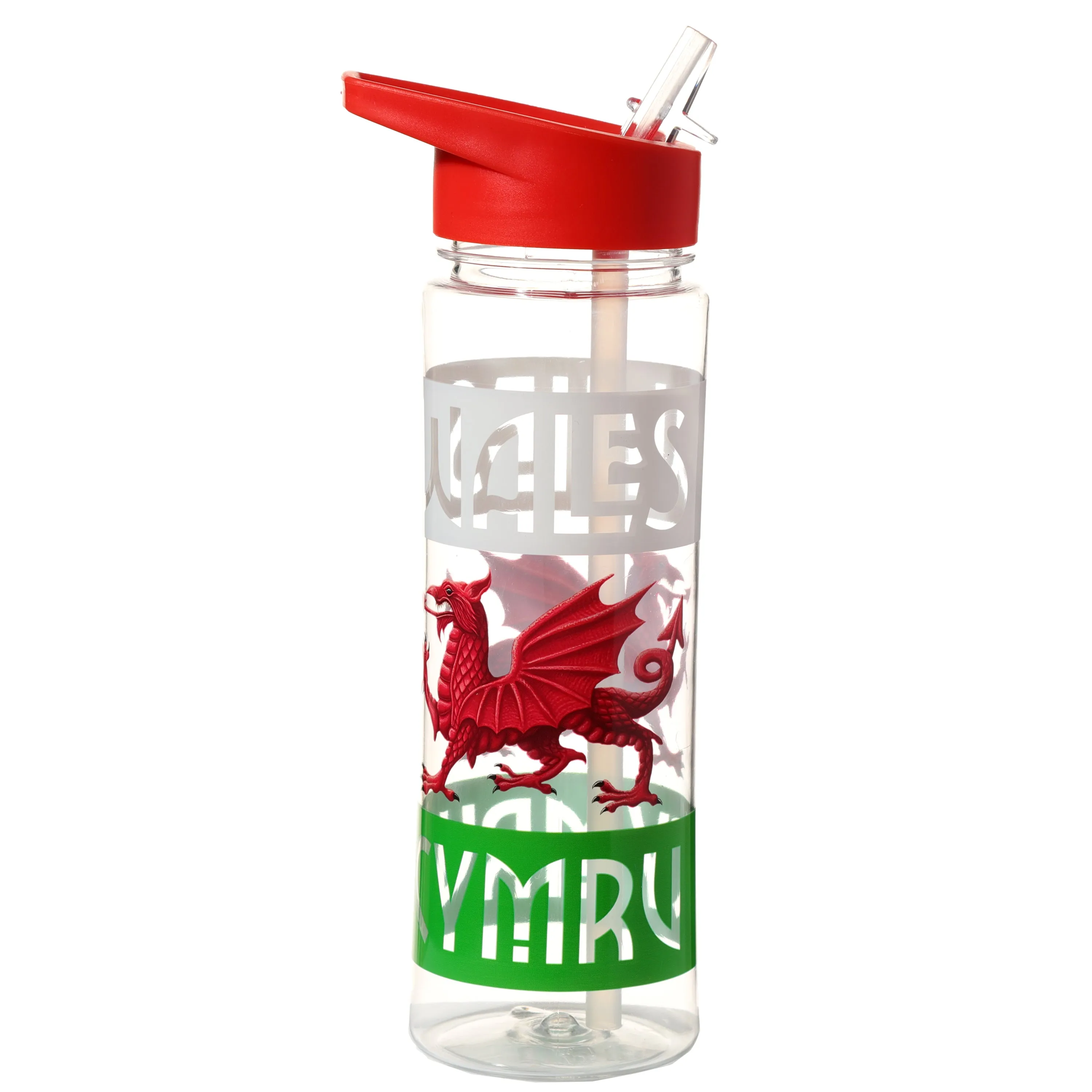 Reusable Welsh Dragon Wales Cymru 550ml Water Bottle with Flip Straw