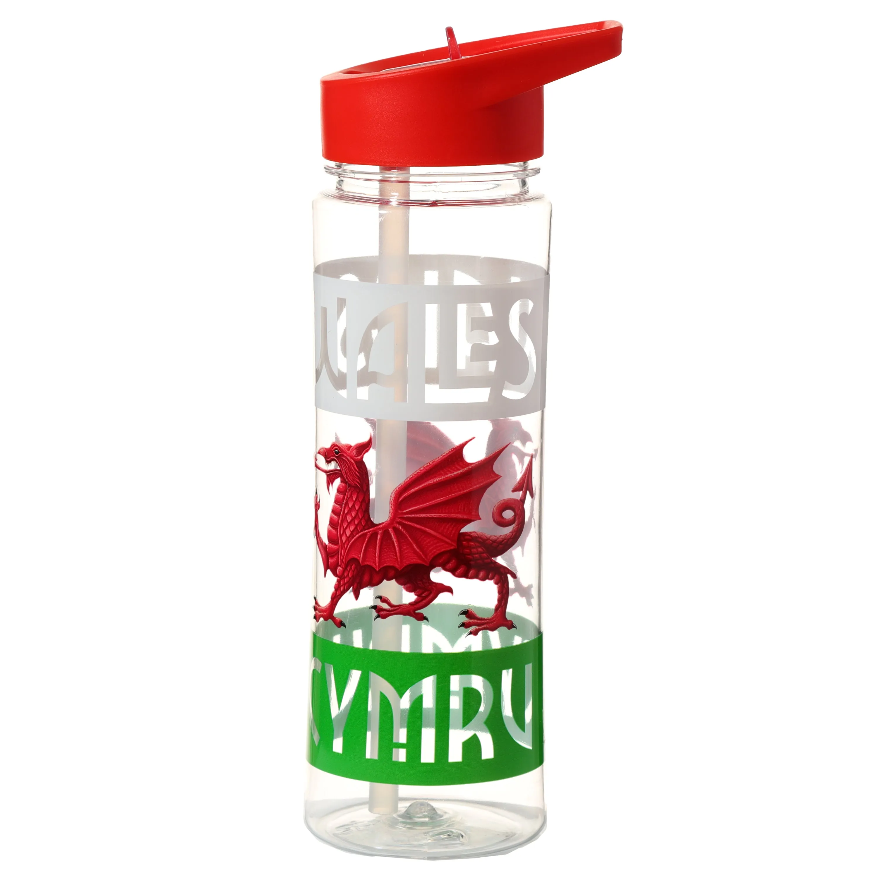 Reusable Welsh Dragon Wales Cymru 550ml Water Bottle with Flip Straw