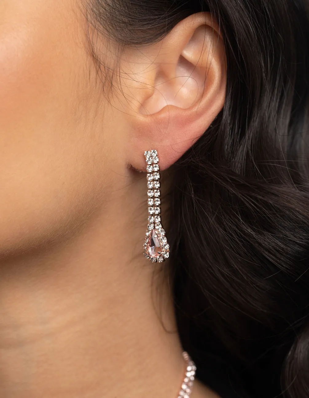 Rose Gold Teardrop Diamante Necklace & Earrings Set